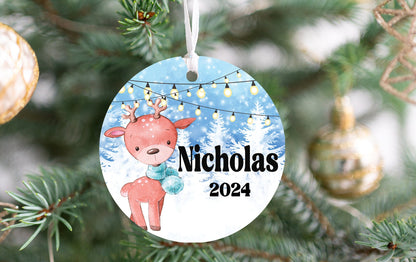 Personalized Cute Deer Christmas Ornament 2025 – Forest & Woodland Animal Ornament for Kids