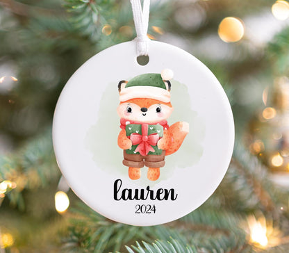 Personalized Cute Forest Fox Ornament 2025 – Woodland Animal Ornament for Kids