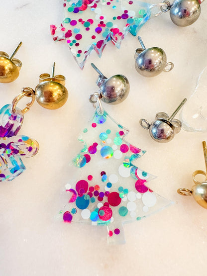 8mm & 6mm Half Ball Stainless Steel Earring Stud Posts – 18K Gold Plated or Silver – 10 Pcs Earring Findings with Loop