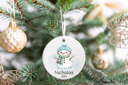 Personalized Blue Snowman Christmas Ornament 2025 – Custom Name & Year for Kids and Adults