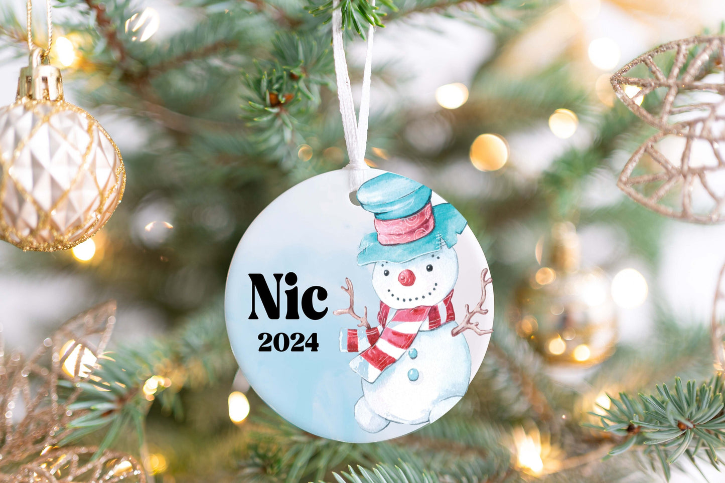 Personalized Blue Snowman Christmas Ornament 2025 – Custom Name & Year for Kids