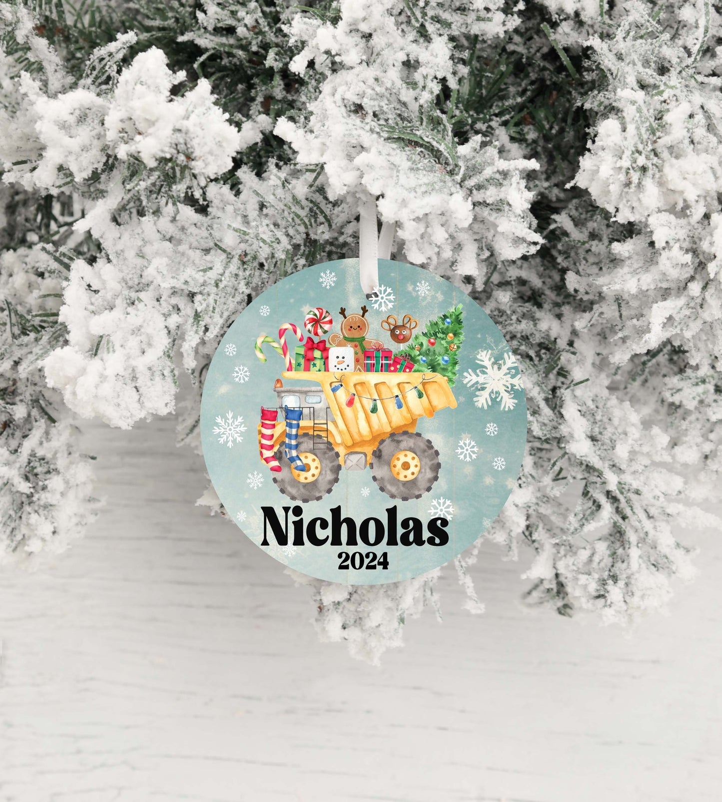 Personalized Dump Truck Christmas Ornament 2025 – Custom Construction Ornament for Kids