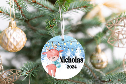Personalized Cute Deer Christmas Ornament 2025 – Forest & Woodland Animal Ornament for Kids