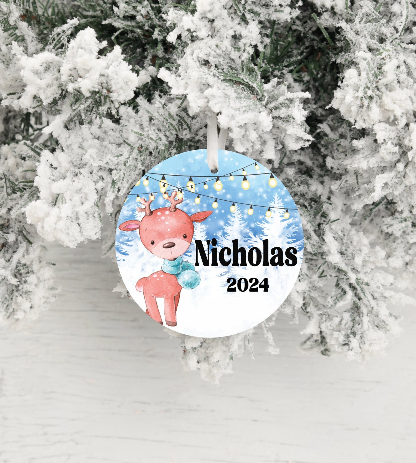 Personalized Cute Deer Christmas Ornament 2025 – Forest & Woodland Animal Ornament for Kids