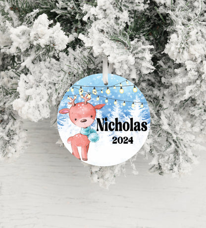 Personalized Cute Deer Christmas Ornament 2025 – Forest & Woodland Animal Ornament for Kids