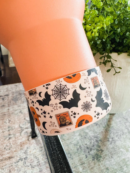 Halloween Tumbler Boot Sleeve - Spooky Ghosts, Bats, Pumpkins & Spiderwebs | Fits 20 oz 30 oz 40 oz water bottle and tumbler
