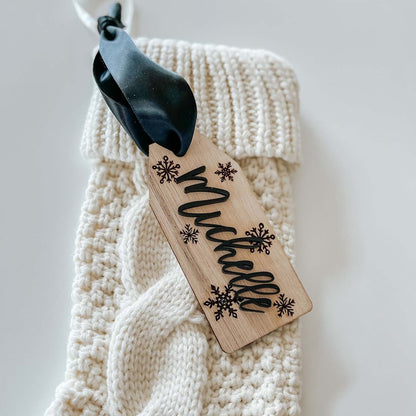 Personalized Wooden Stocking Name Tag – Custom 3D Christmas Decor