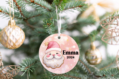 Personalized Pink Retro Santa Christmas Ornament- Custom Name & Year | Aluminum or Hardboard