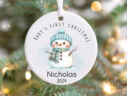 Baby’s First Christmas Ornament 2024 – Personalized Snowman Ornament, Neutral Minimalist Keepsake