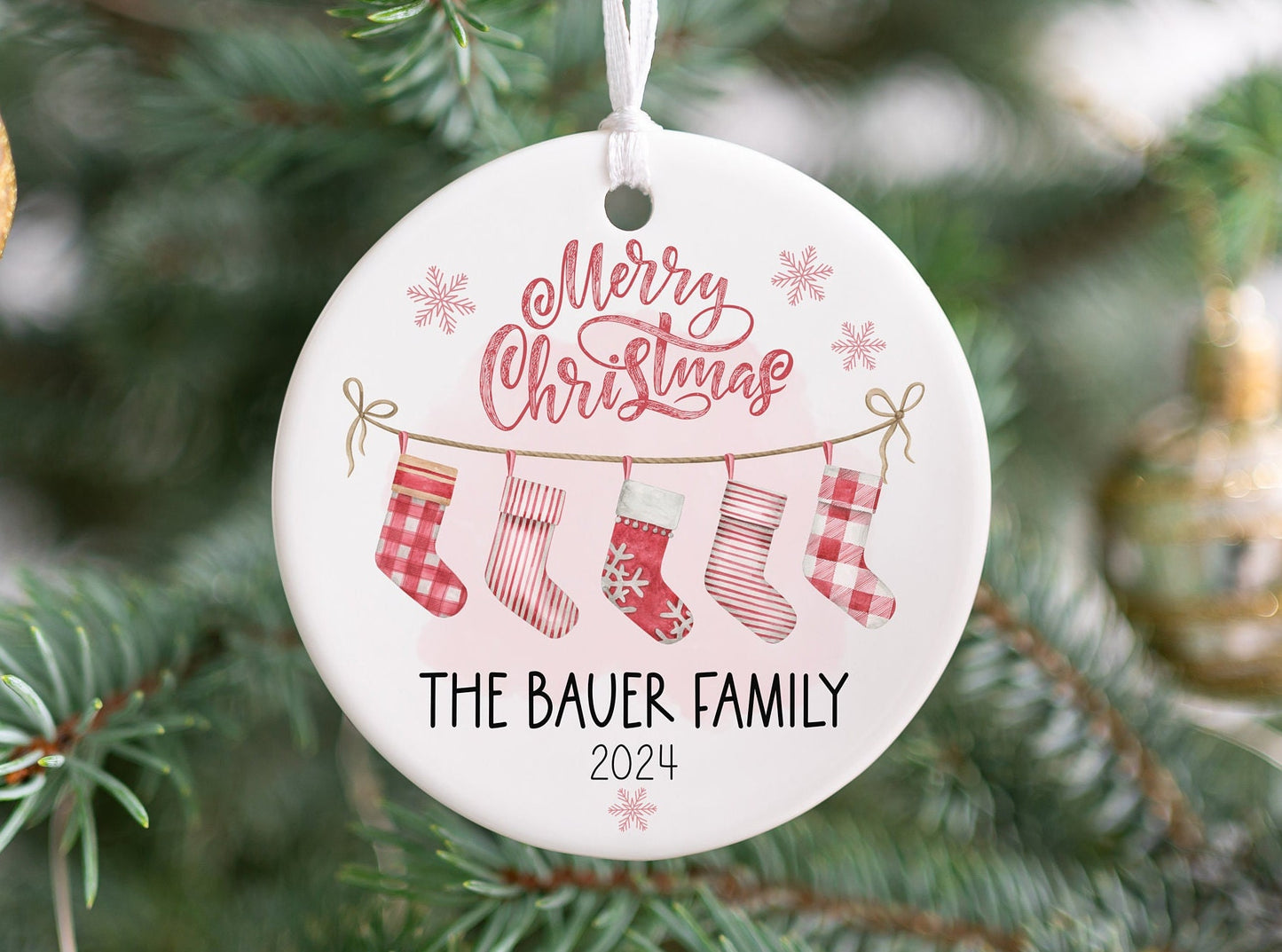 Personalized Family Stocking Ornament 2025 – Last Name, Custom Year