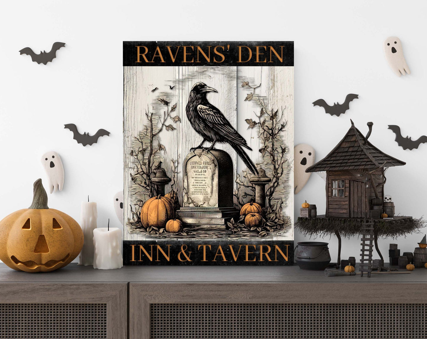 Rustic Raven Crow Inn & Tavern Halloween Metal Sign – Spooky Primitive Wall Art for Indoor & Outdoor Decor