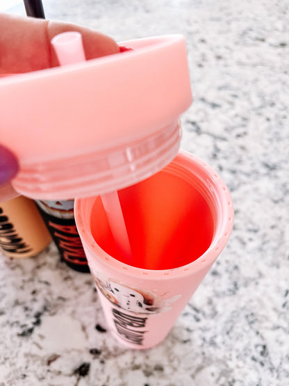 Personalized Halloween Tumbler with Straw – Custom Skinny Matte Pastel Cups, Party Favors