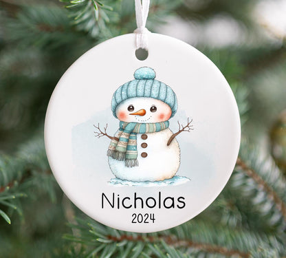 Personalized Blue Snowman Christmas Ornament 2025 – Custom Name & Year for Kids and Adults