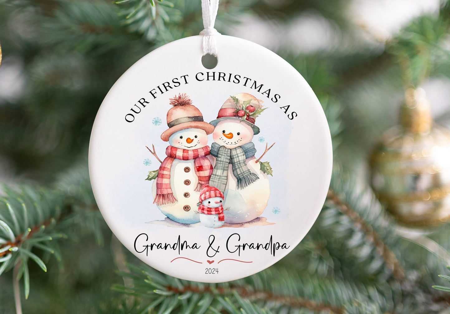 First Christmas as Grandma & Grandpa Ornament 2025 – Personalized Snowman Keepsake for Grandparents