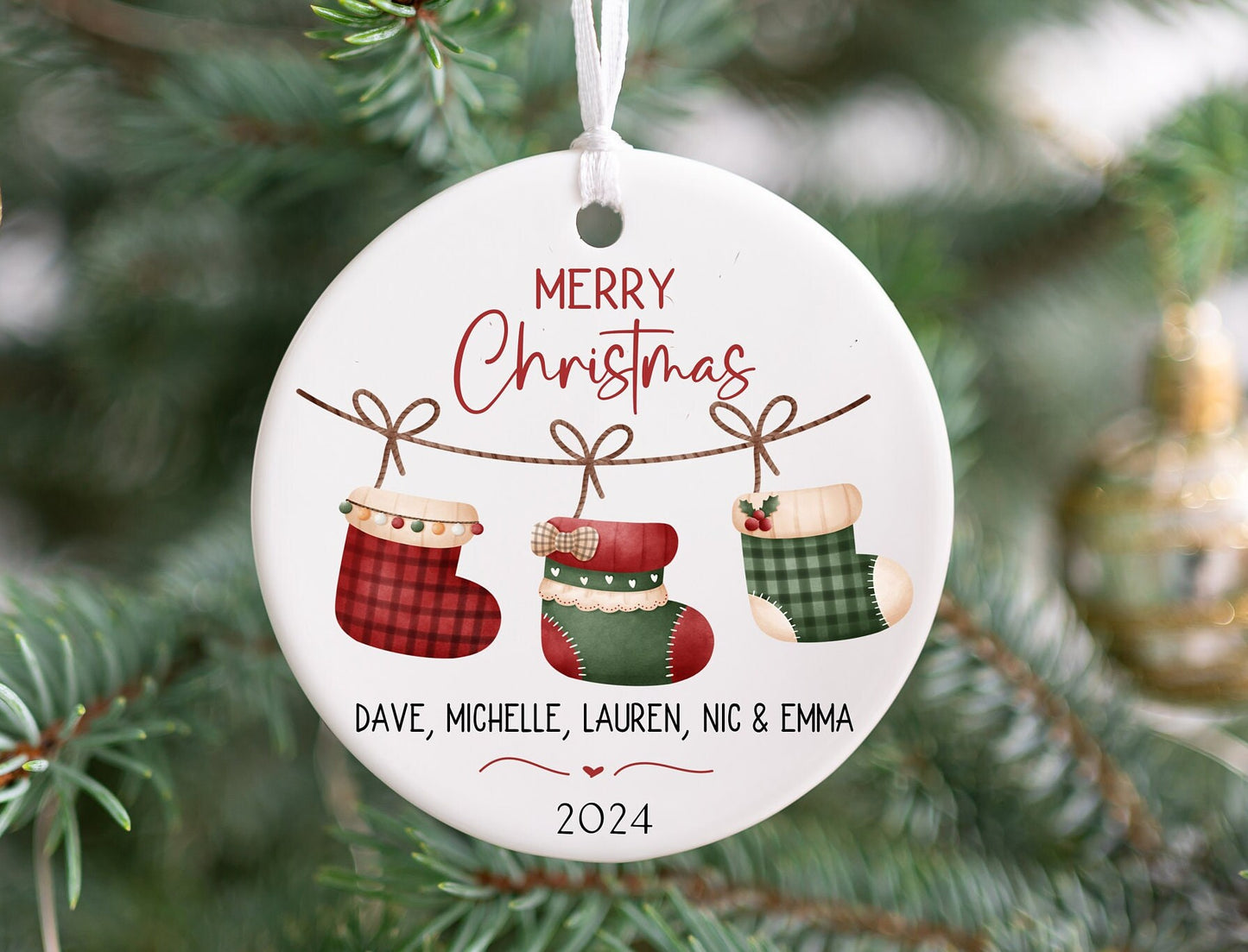Personalized Family Stocking Christmas Ornament 2025 – Custom Last Name & Year
