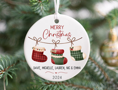 Personalized Family Stocking Christmas Ornament 2025 – Custom Last Name & Year