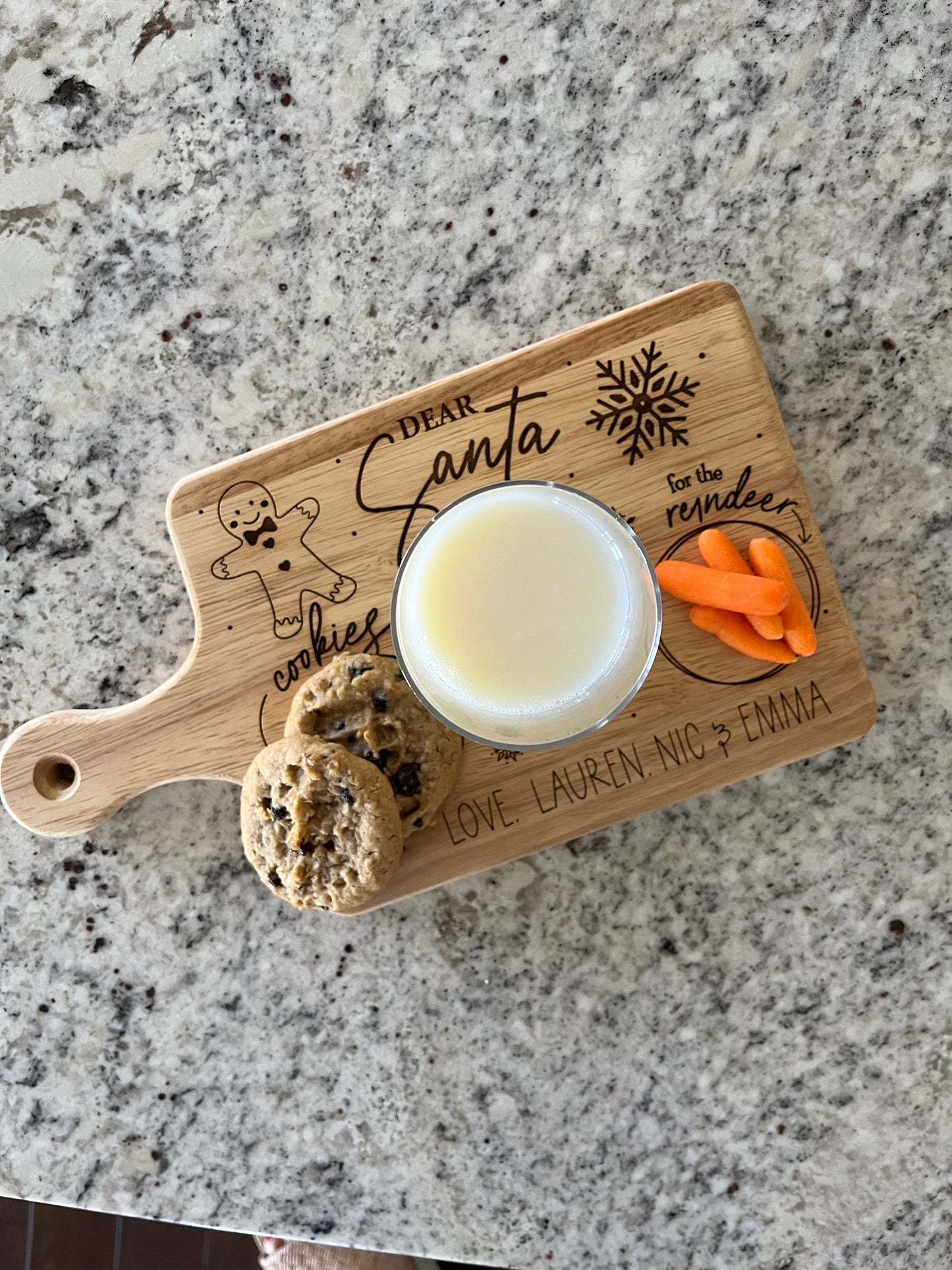 Custom Santa Tray – Personalized Cookies for Santa Plate with Engraved Gingerbread & Snowflakes