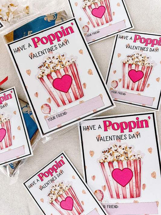 (Digital Download) Printable Valentine Card – “Have a Poppin’ Valentine’s Day” Classroom Gift for Kids