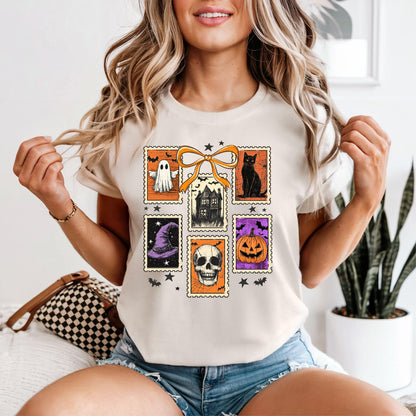 Vintage Halloween Graphic Tee - Retro Spooky Shirt with Ghost, Skull, Pumpkin & Cat Design