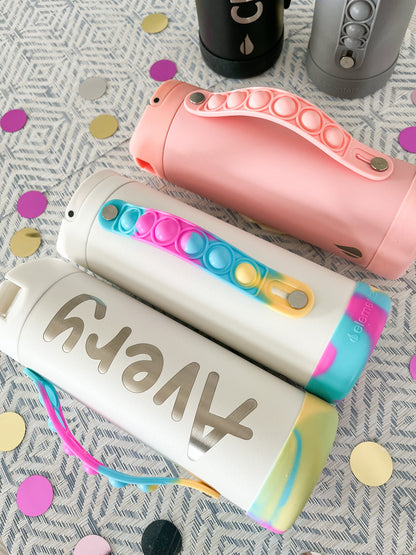 Personalized Engraved Kids Water Bottle with Straw – Custom Stainless Steel Tumbler, Insulated, Pop Handle