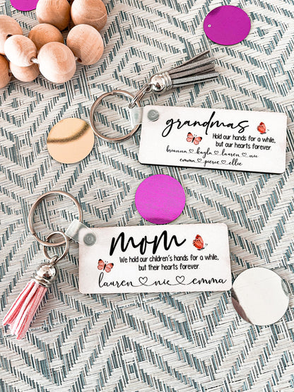 Personalized Keychain with Kids’ Names – Custom Gift for Mom with Tassel
