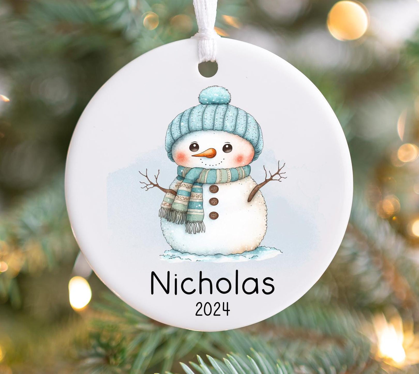 Personalized Blue Snowman Christmas Ornament 2025 – Custom Name & Year for Kids and Adults
