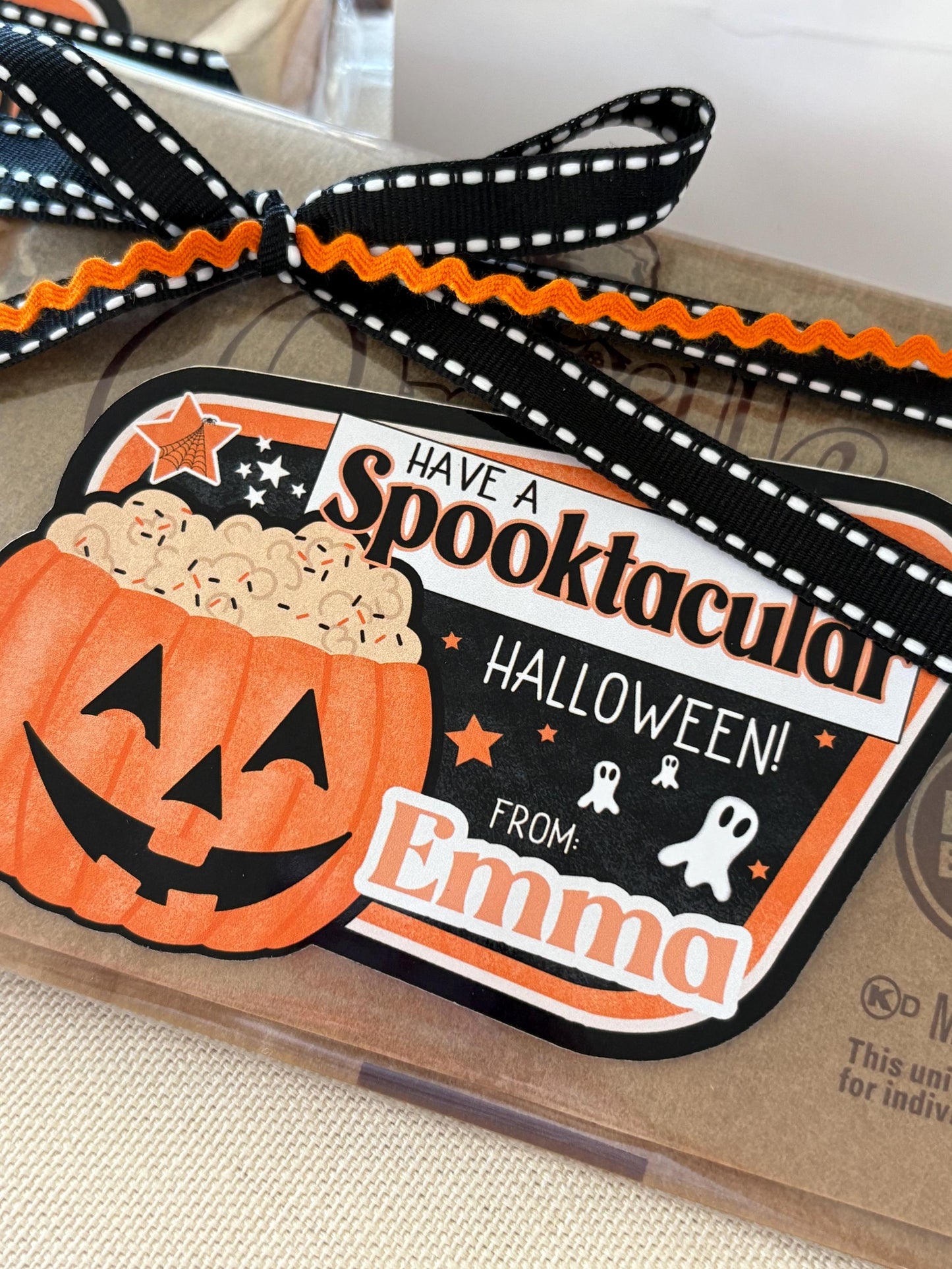 Halloween Popcorn Stickers – Personalized “Have a Spooktacular Halloween” Labels for Kids, Classroom, or Party Favors