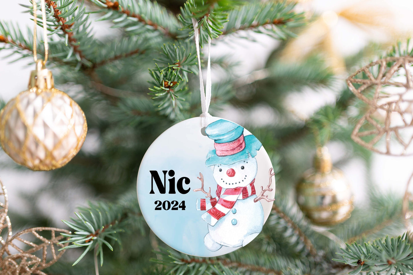 Personalized Blue Snowman Christmas Ornament 2025 – Custom Name & Year for Kids