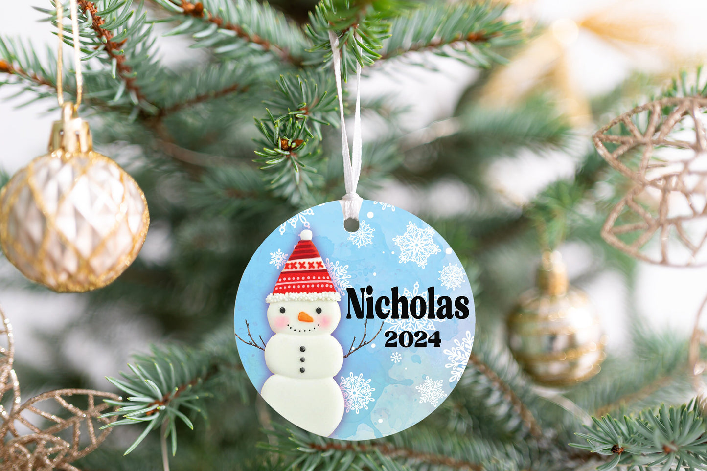 Personalized Blue Snowman Christmas Ornament 2025 – Custom Name & Year for Kids and Adults