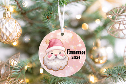 Personalized Pink Retro Santa Christmas Ornament- Custom Name & Year | Aluminum or Hardboard