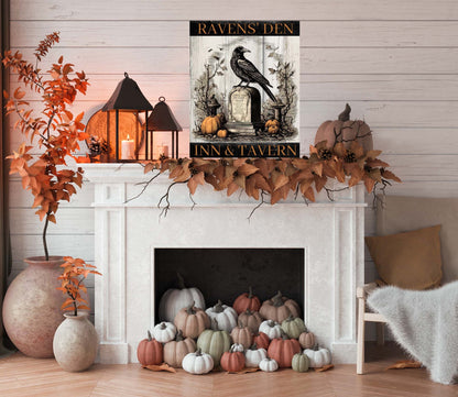 Rustic Raven Crow Inn & Tavern Halloween Metal Sign – Spooky Primitive Wall Art for Indoor & Outdoor Decor
