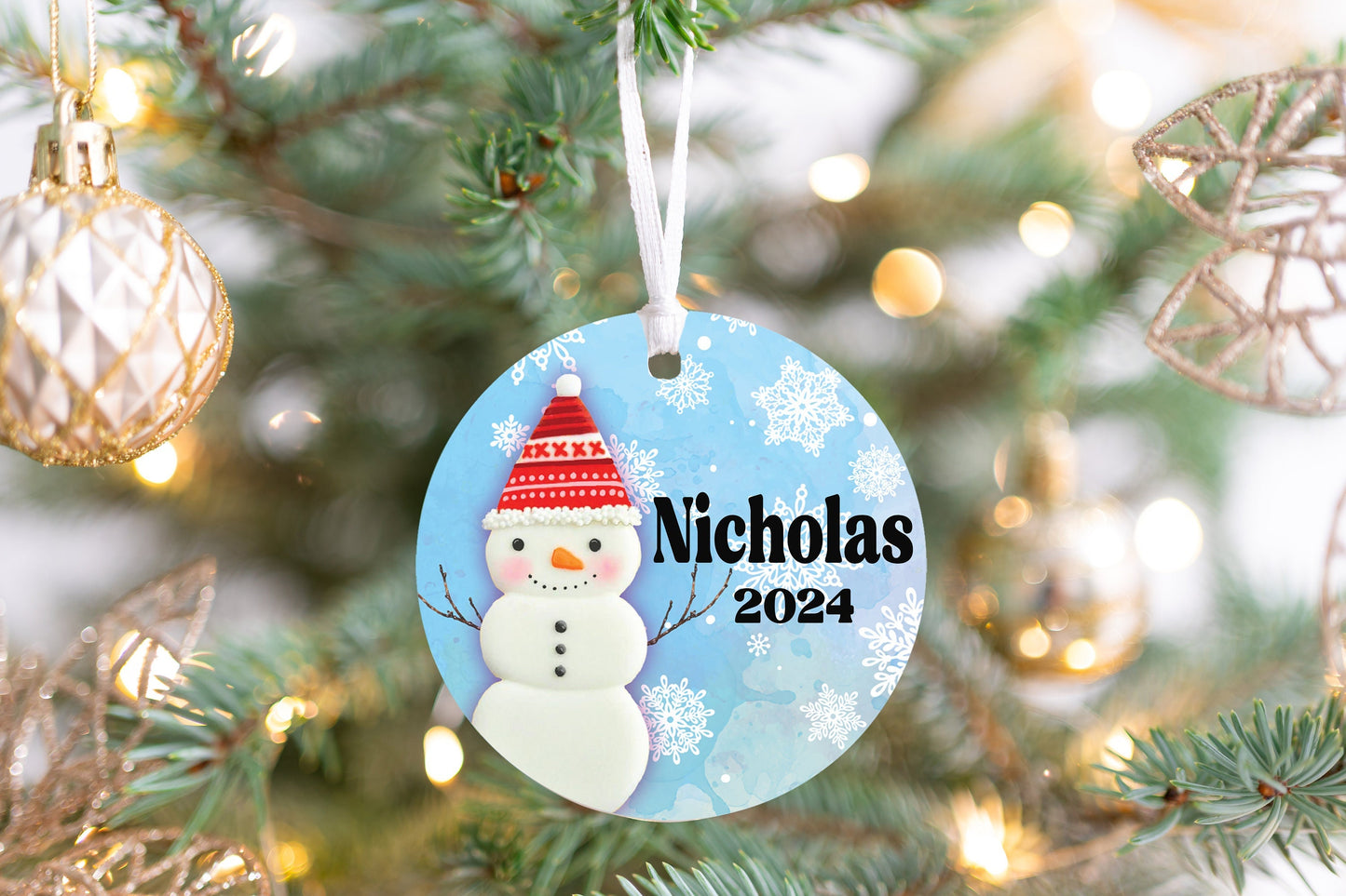 Personalized Blue Snowman Christmas Ornament 2025 – Custom Name & Year for Kids and Adults