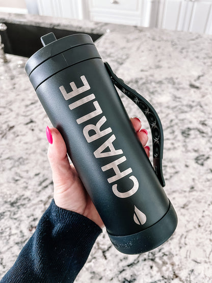 Personalized Engraved Kids Water Bottle with Straw – Custom Stainless Steel Tumbler, Insulated, Pop Handle