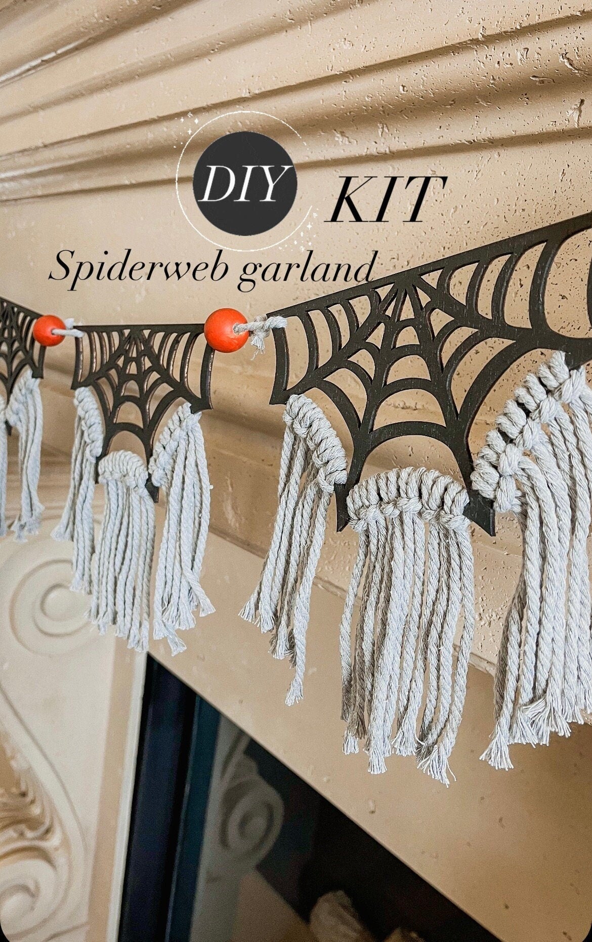 DIY Halloween Spiderweb Garland Kit – Macrame Halloween Decorations, Craft Project for Kids & Adults