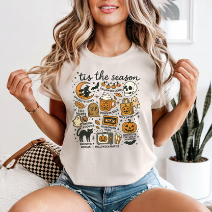 Tis the Season Halloween Graphic Tee - Retro Spooky Pumpkin Ghost Witch Shirt