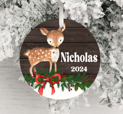 Personalized Reindeer Christmas Ornament 2025 – Woodland Animal Ornament for Kids & Adults