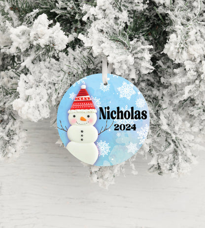 Personalized Blue Snowman Christmas Ornament 2025 – Custom Name & Year for Kids and Adults