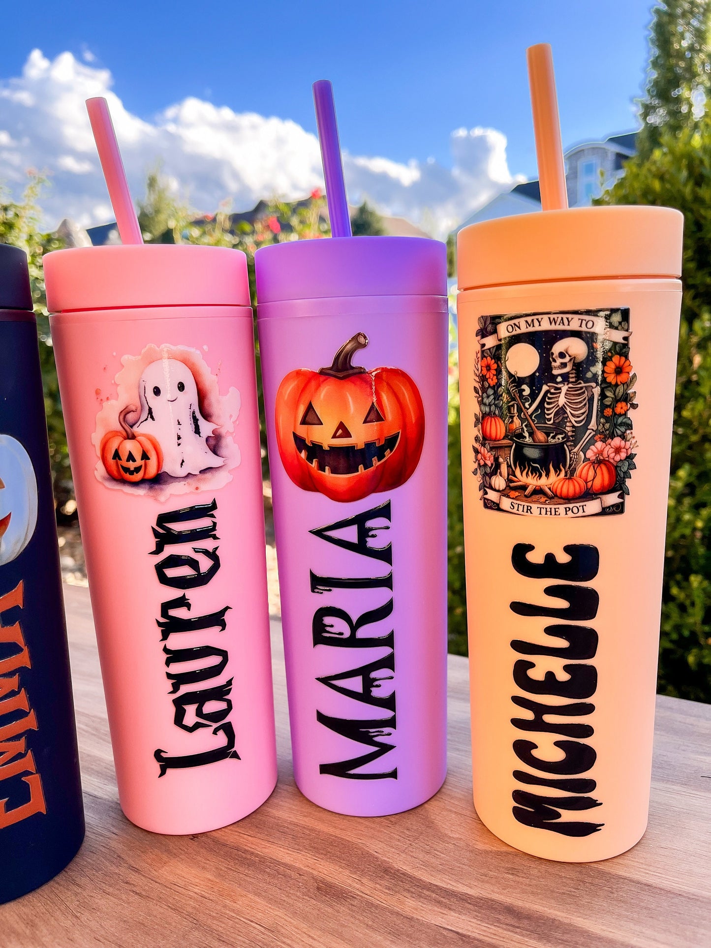 Personalized Halloween Tumbler with Straw – Custom Skinny Matte Pastel Cups, Party Favors