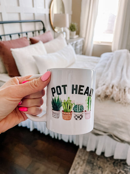 Pot Head Coffee Mug – Funny Plant Lover Gift for Women & Men