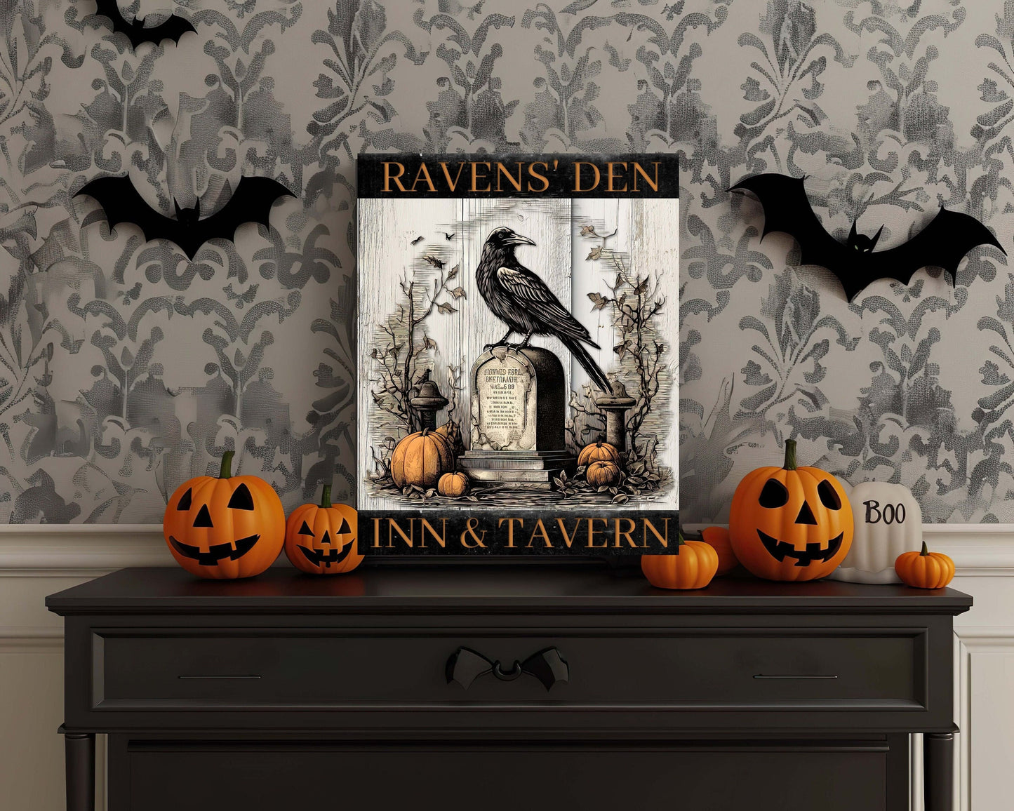 Rustic Raven Crow Inn & Tavern Halloween Metal Sign – Spooky Primitive Wall Art for Indoor & Outdoor Decor