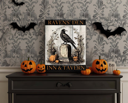 Rustic Raven Crow Inn & Tavern Halloween Metal Sign – Spooky Primitive Wall Art for Indoor & Outdoor Decor