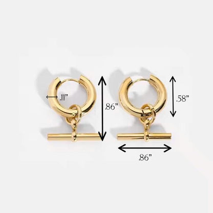 18K Gold Plated T Bar Earrings – Minimalist Huggie Hoop Drops