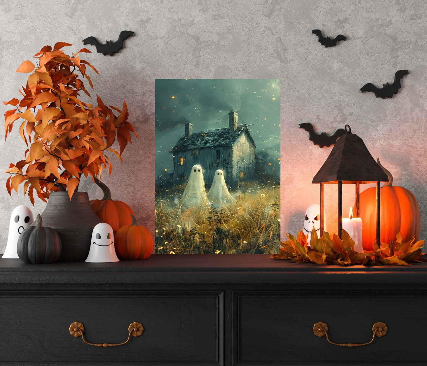 Primitive Halloween Metal Sign – Ghost in Field Wall Art (Indoor & Outdoor)