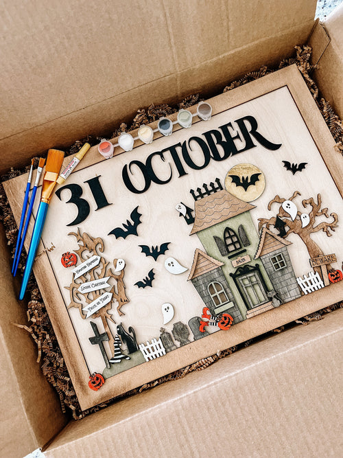 DIY Haunted House Paint Kit - Personalized Halloween Craft Set with Wood, Paint & Brushes
