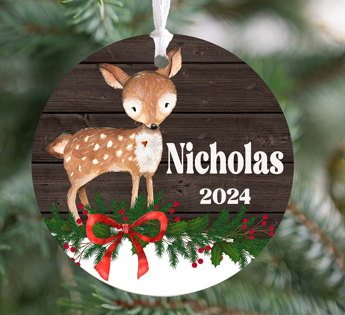 Personalized Reindeer Christmas Ornament 2025 – Woodland Animal Ornament for Kids & Adults