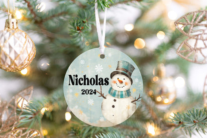 Personalized Blue Snowman Christmas Ornament 2025 – Custom Name & Year