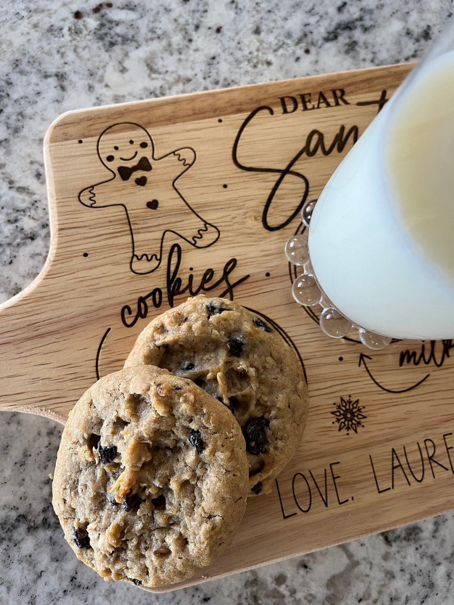 Custom Santa Tray – Personalized Cookies for Santa Plate with Engraved Gingerbread & Snowflakes