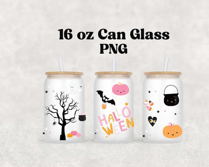 (Digital Download) Retro Pink Halloween Can Wrap PNG – Pumpkin 16oz Libbey Glass Tumbler Sublimation Design