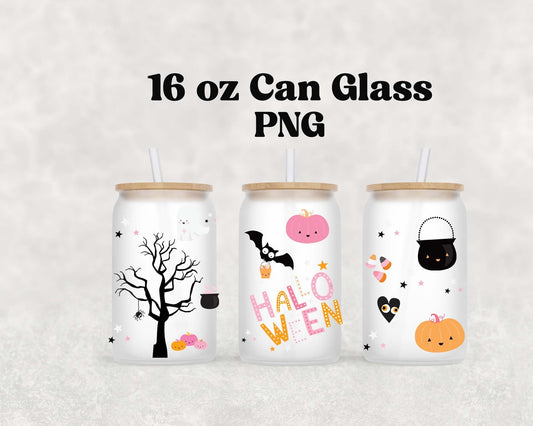 (Digital Download) Retro Pink Halloween Can Wrap PNG – Pumpkin 16oz Libbey Glass Tumbler Sublimation Design
