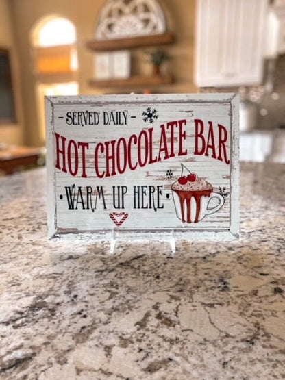Hot Chocolate Bar Sign – Christmas Hot Cocoa Bar Décor, Indoor Holiday Metal Sign